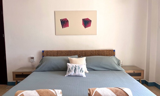 Barra de Colotepec Apartment | Fully equipped studio with AC and WiFi in Zicatela. Bed, kitchen and bathroom.