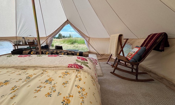 Vashon Island RV Rental | Glamping Bell Tent with Amazing Views of Cascades, Salish Sea & Mt Rainier