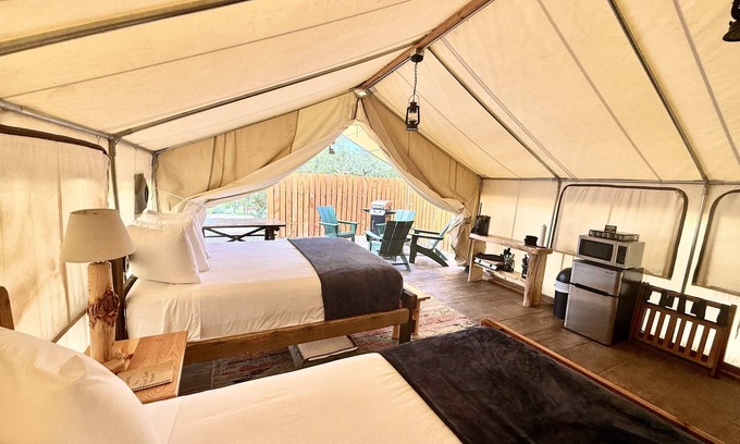 Orderville RV Rental | Glamping Tent #1 near Zion and Bryce Canyon National Park with Heat, AC, and Pri
