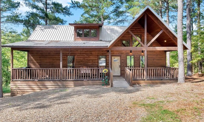 Broken Bow House | Gorgeous Idyllic Cabin w Hot Tub and Fire Pit Quittin Time is Secluded Romantic Oasis w Luxury Bathroom Double Shower and Bathtub Foosball Table