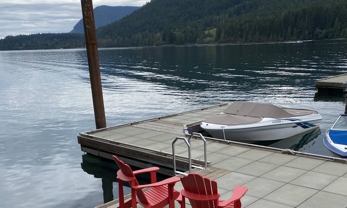 Youbou Cabin | Gorgeous lakeside cabin in forest in private resort, boat slip and rec amenities