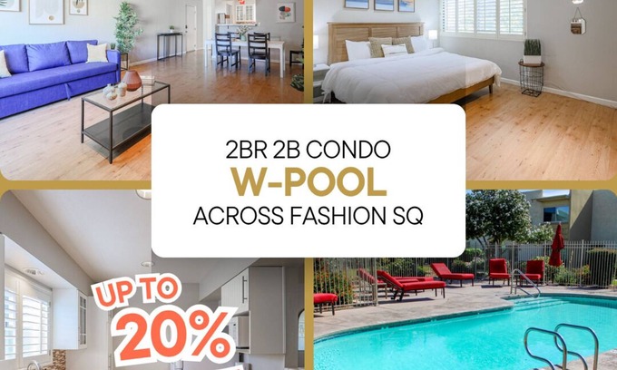 South Scottsdale Apartment | GRAND FULL 2 BR Condo W/Heated Pool Across Mall & Bars
