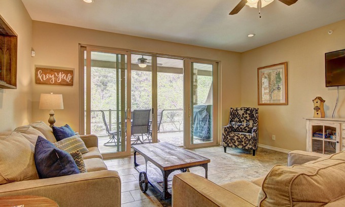 New Braunfels Condo | Guadalupe Riverfront! Upscale, gated with a pool and direct river access!