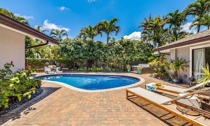Kailua House | Hale Ohana: Kailua Retreat w/hot tub, Tropical Pool, Walk to Beach
