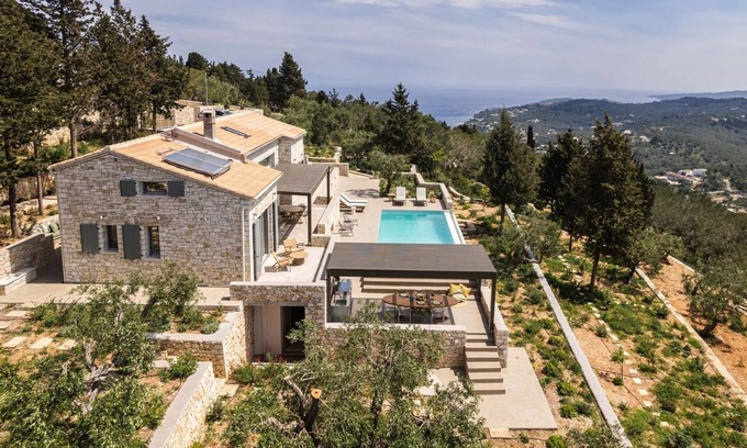 Vlachopoulatika Villa | Hilltop Haven with Olive groves Panorama - Four Bedroom Villa, Sleeps 8