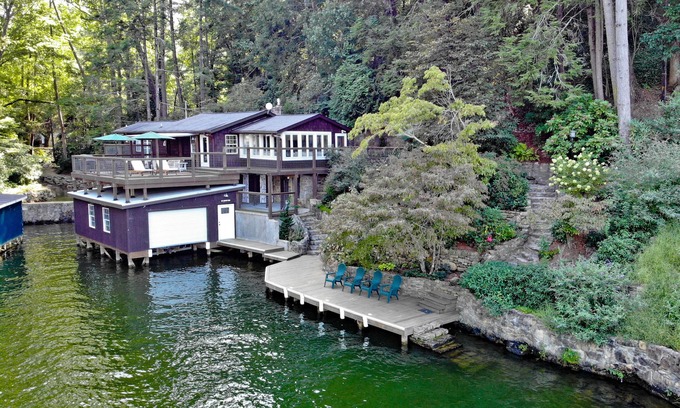 Lake Lure Cottage | Historic Lake Front Cottage- FirePit, Large Boathouse Deck