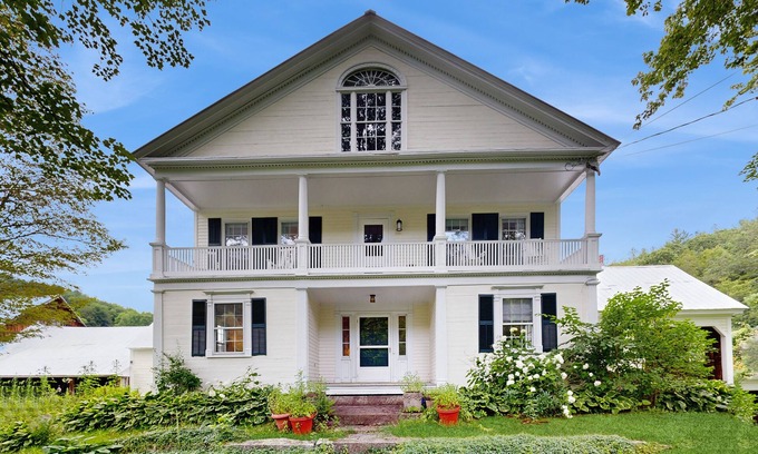 Chester House | Historic Vermont farmhouse in 100+ acres, balcony, sunroom, office, window a/c