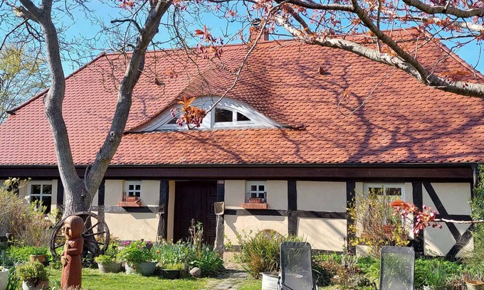 Garz/Rugen House | Holiday home with fireplace, patio and a view of nature