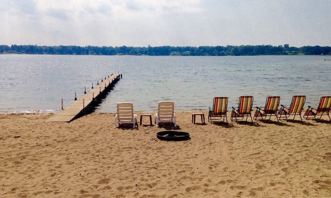 Wolf Lake House | Huge beach house! Kayaks, fire pit, game room! Gentle Sandy slope, Crystal clear