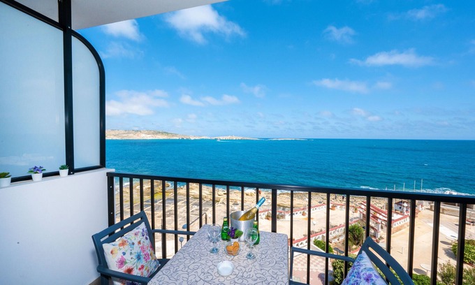 Bugibba Apartment | Islet Promenade Seafront 1 Bedroom Apartment with 2 seaview balconies