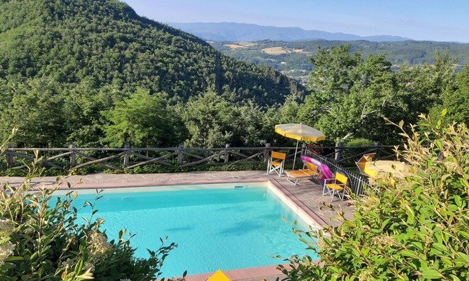 Papiano di Stia Villa | LA SCATOLAIA panoramic Villa on Tuscan hills with private pool and fenced garden