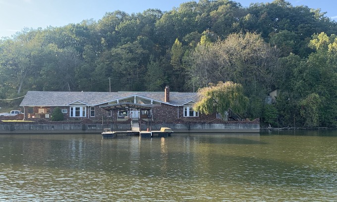 Versailles House | Lake Front Home with 3 steps to water, private dock, quiet cove & flat yard
