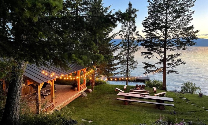 Woods Bay Cabin | Lake Houses at Camp Milson - Flathead Lake 7 BD Retreat w Private Lake Access