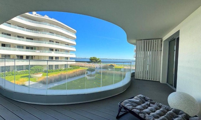 Trzebiatow Apartment | Lake pool view with private beach access Garage