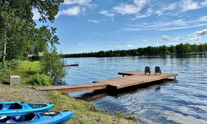 Willow House | Lakefront Log Home - dock, kayaks, paddle boards, fire pit