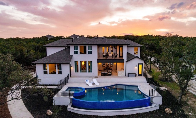 Jonestown House | Lakefront Luxury: 5,000 Sq Ft Retreat with Pool, Spa & Private Dock