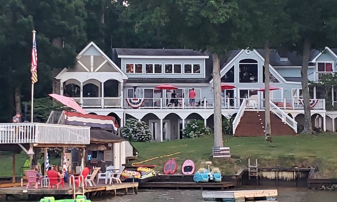 Littleton House | Lakefront Serenity: 6BR, Firepit, Dock, Great Views, Up to 17 guests