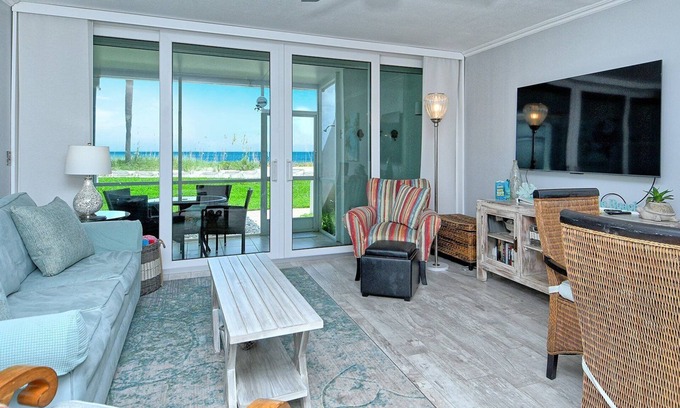Longboat Key Apartment | LaPlaya 104A- Gulf front! Walk right from your lanai onto the private beach.