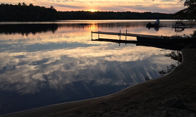 North Jay Cabin | Large Lake House with Private Beach, Dock, Canoe & Kayak