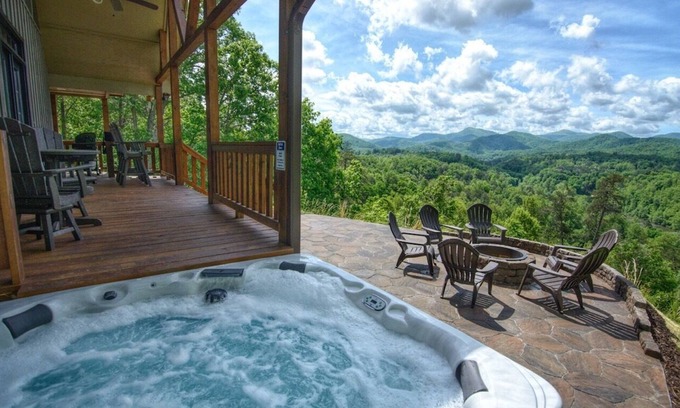 Sylva Cabin | Layers View- Luxury Home in River Community, Huge Views, Hot Tub, Great Fishing!