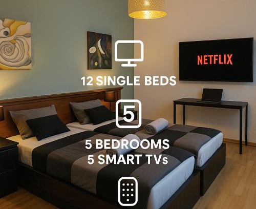 Zentrum-Sued Apartment | Leipzig Zentrum, Schnelles WLAN, TVs in allen 5 Zimmern, Self-Check-in, 5 Riesige Zimmer für große Gruppen, Aufzug