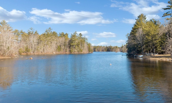 Gray House | Little Sebago Lake Home with Boat Slip