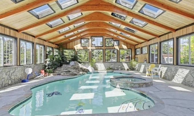 Ocean View House | Lodge style home w/INDOOR pool/spa, 2 miles to the beach, onsite canal access