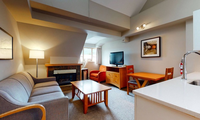 Whistler Village Apartment | Lofted Village studio with fireplace, gym & easy walking access to slopes