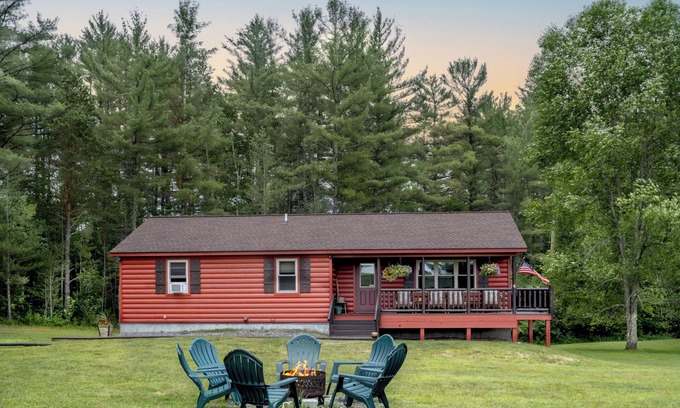 Ray Brook House | Log Haven: private 3 bedroom log cabin, sleeps 6, AC, media room, pet friendly!