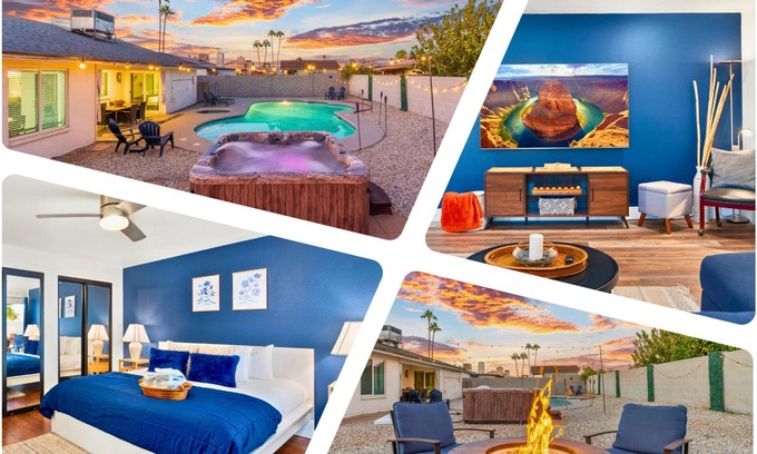 Glendale House | Lux Pool + Hot Tub + Fire Pit Stadium Desert Oasis
