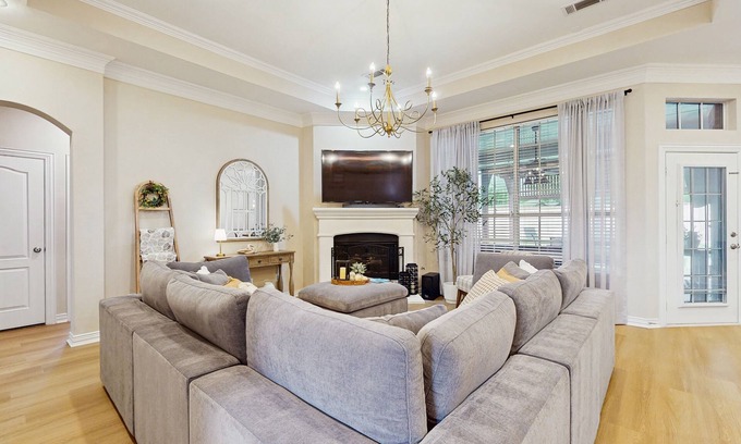 Sachse House | Luxurious home w/sparkling private pool, large yard w/games, & Pack N Play