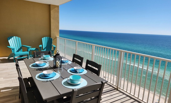 West Panama City Beach Condo | LUXURY BEACHFRONT, FREE BEACH CHAIR SVC, HUGE BALCONY, POOL, SPA, GREAT AREA!