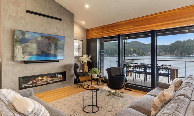 Olympia House | Luxury Lake Retreat Private Dock, Covered Hot Tub, Views, Kayaks