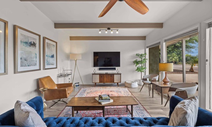 Village Grove House | Mid-Century Marvel: Poolside Patio w/Spa & Bocce