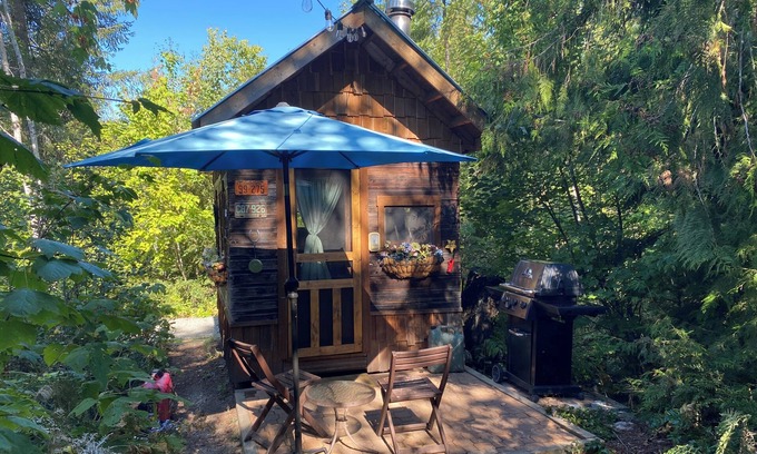 Mara Cabin | Mini solar cabin in the woods off grid glamping at its finest near Mara lake bc