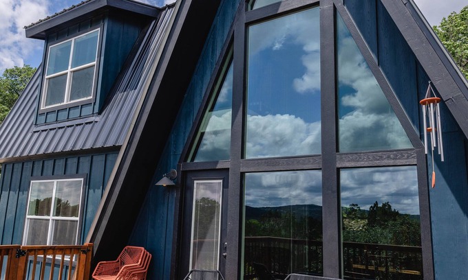 Concan House | Modern A-Frame with hilltop views. 2.6mi from the Frio River. 4mi from Garner.