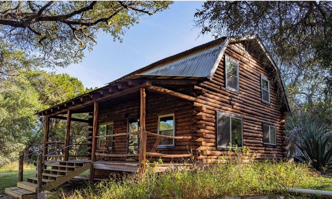 Driftwood Cabin | Modern log cabin in Driftwood with alpacas near Wimberley and vineyards!