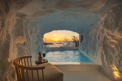 Mykonos Villa | Mykonos Town Black Villa with Cave Heated Pool
