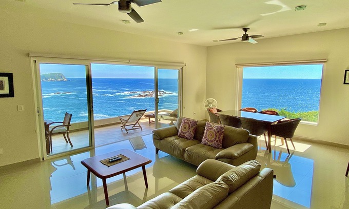 Santa Maria Huatulco Condo | Next to Arrocito beach! Oceanfront condo for 6, Two Pools, 24hr Security, Wi-Fi