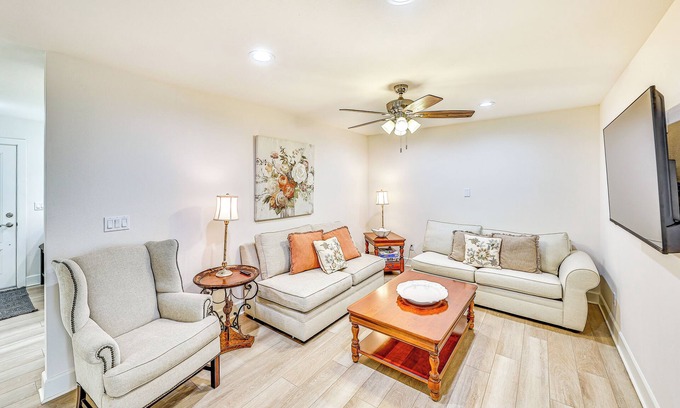 Woodcrest Apartment | Patio & Workspace: Peaceful Riverside Retreat!