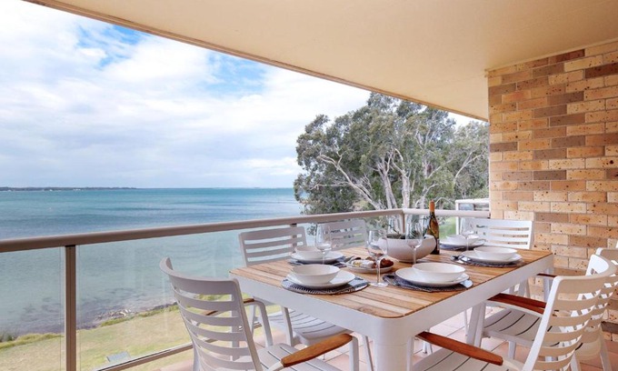 Soldiers Point Apartment | Pelican Sands 3 stunning waterfront unit with magical water views and air conditioning