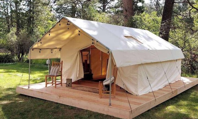 Saddlestring House | Pioneer Wall Tent, "Pioneer" Wall Tent by the Stream