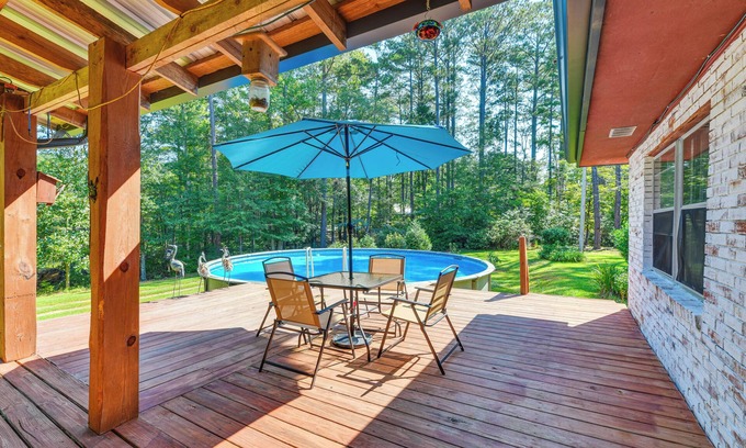 Newnan House | Pool & Deck: Pond-View Getaway in Newnan!