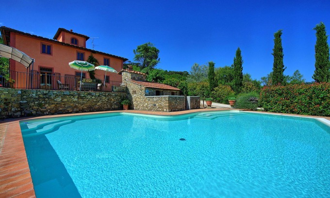 Sant'Andrea in Percussina Villa | Private Villa with hot tub, A/C, WIFI, private pool, TV, panoramic view, parking, close to Florence