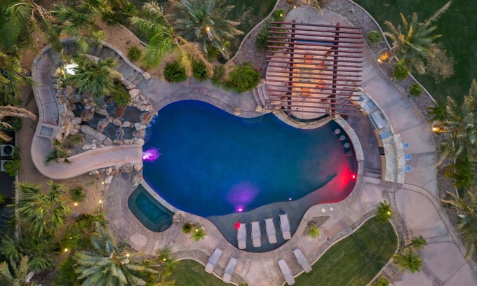 Bermuda Dunes House | Privately Gated 2.3 Acre, Tuscan Villa Resort Property, View, pool and12' Slide!