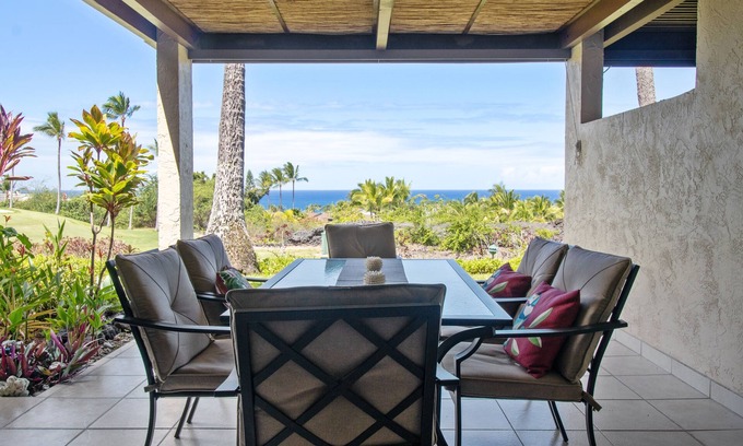 Keauhou Condo | Relax and enjoy your own spacious private lanai with ocean & sunset views