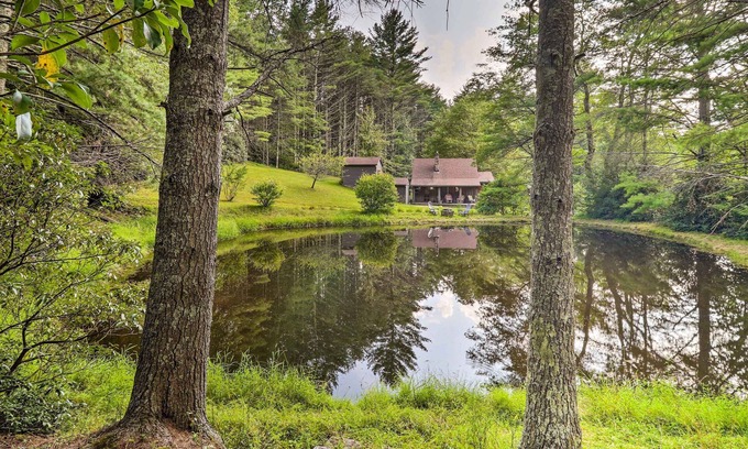 Ennice Cabin | Rustic Cabin w/Patio & Pond on Blue Ridge Parkway