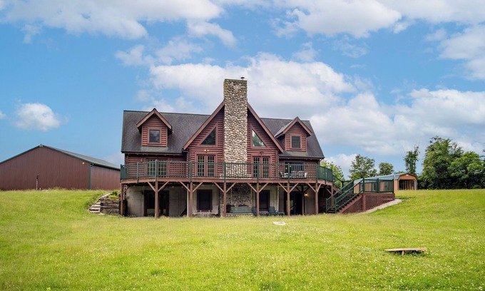 Alexandria Cabin | Rustic Log Retreat on Eleven Acres. Sleeps 24. Pond and close to Intel.