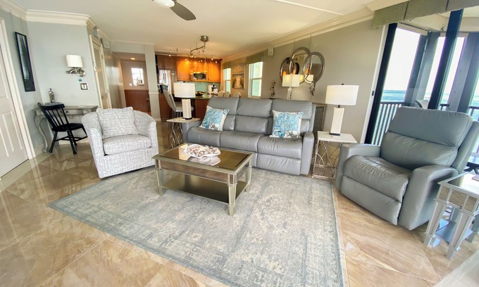 Punta Rassa Condo | Sanibel Harbour 817: Wrap-around lanai-Amazing Water Views! Enjoy private beach &activities nearby.