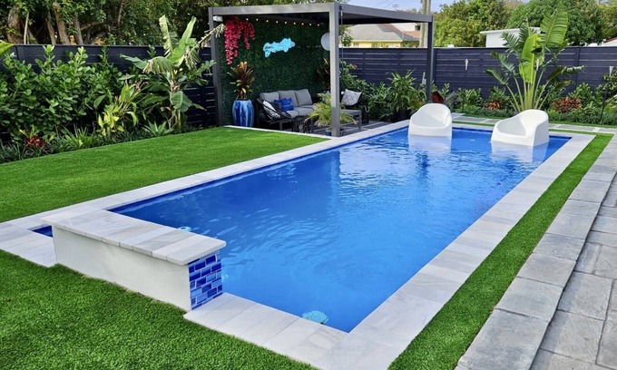 Delray Beach House | Santorini Blue Beach House - Brand new heated pool with backyard oasis!